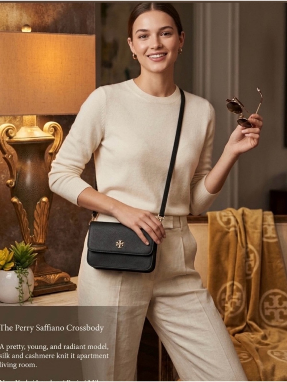 Like New ~ Tory Look Perry Saffiano Crossbody Bag in Black